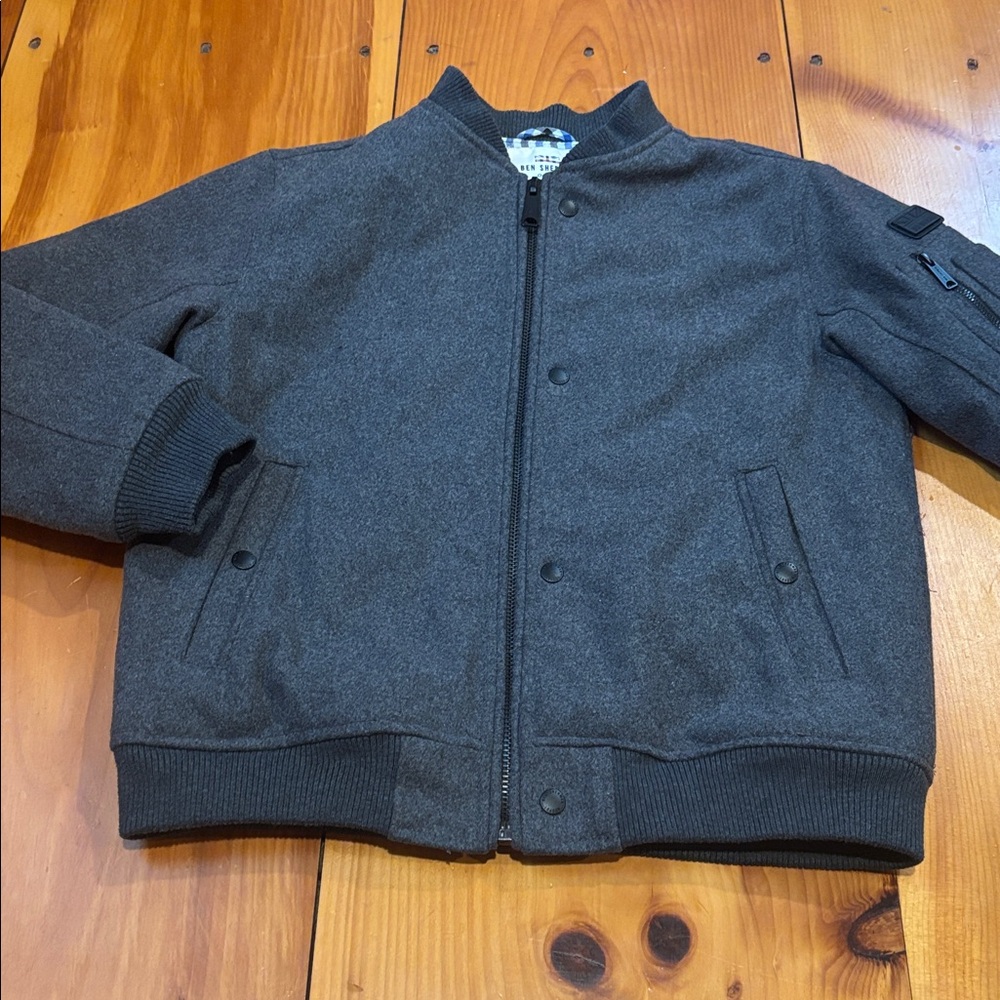 BEN SHERMAN Boys 14-16 Grey Gray Wool Bomber Jacket Zip Snap Up